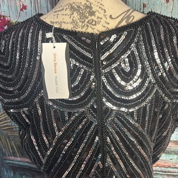 Meet your retro beauty NWT black beaded flapper dress, size XL - Picture 9 of 16